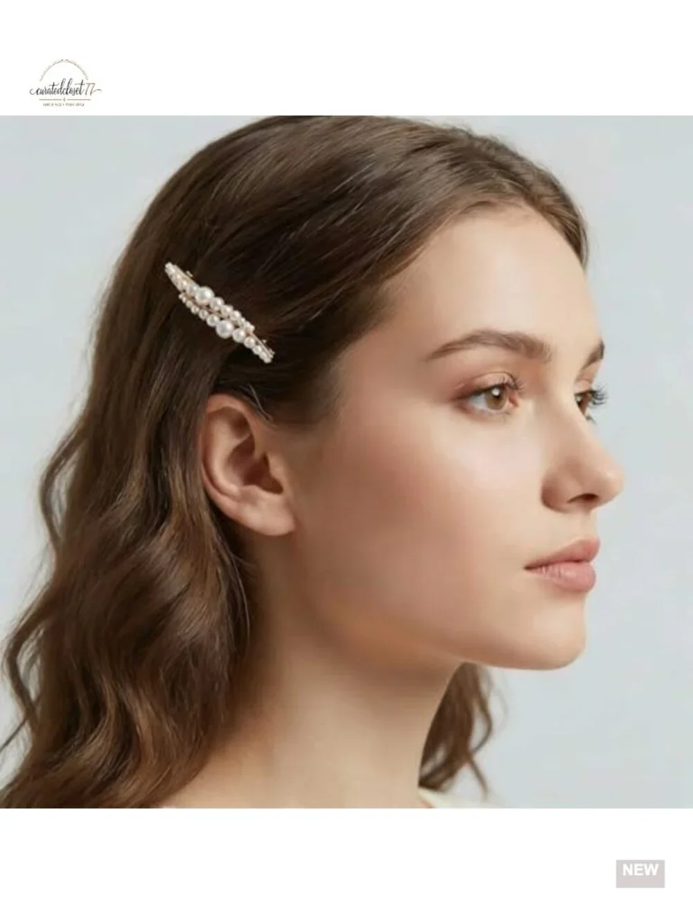 Vintage Pearl Hair Clip Barrette - Decorative Metal Headpiece with Gold Pins